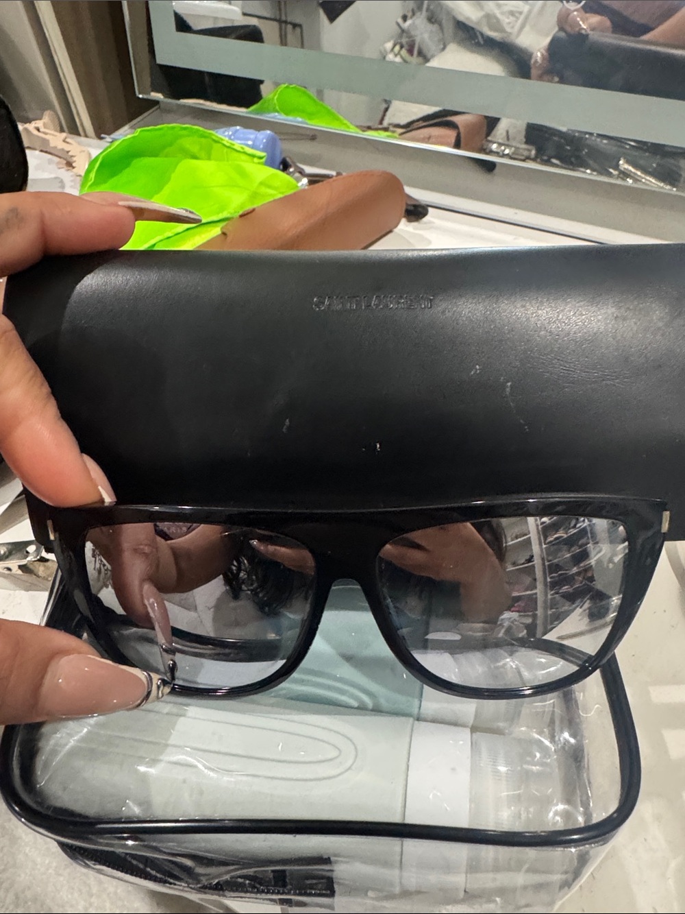Saint Laurent Black Square Frame Sunglasses with Case